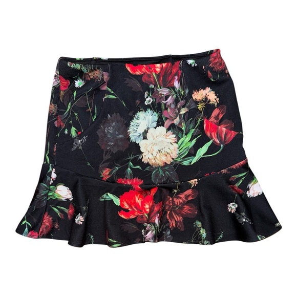 Express Black and Red Skater Mini Skirt with Ruffles - Picture 2 of 4